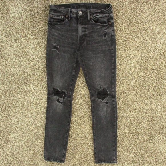 American‎ Eagle Jeans Men's 29x31 Black Slim Next Level Flex Distressed Denim - Picture 1 of 9